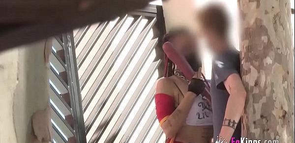 Harley Quinn cosplayer picks up and blows guys in the street